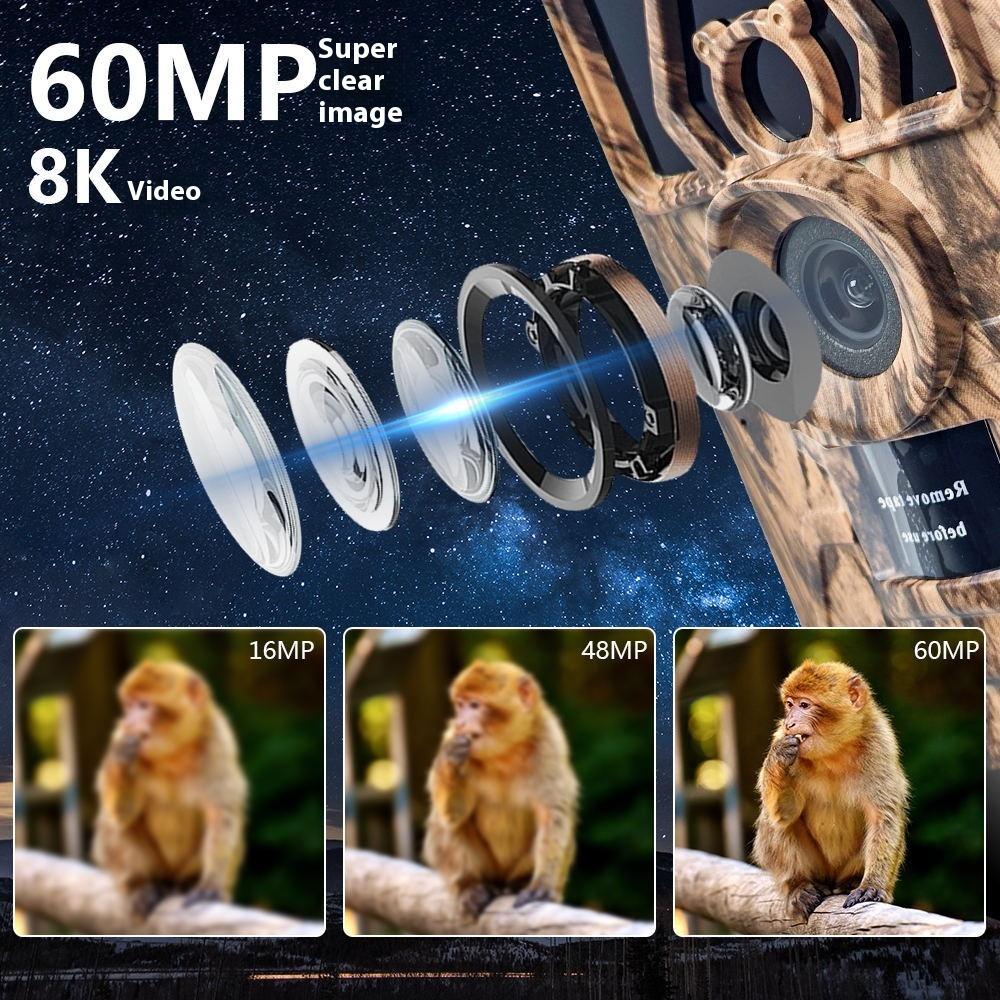 8K 60MP WiFi Waterproof Trail Camera PR801W APP Viewing Night Vision for Outdoor Hunting Wildlife Farm Monitoring Ultra Clear