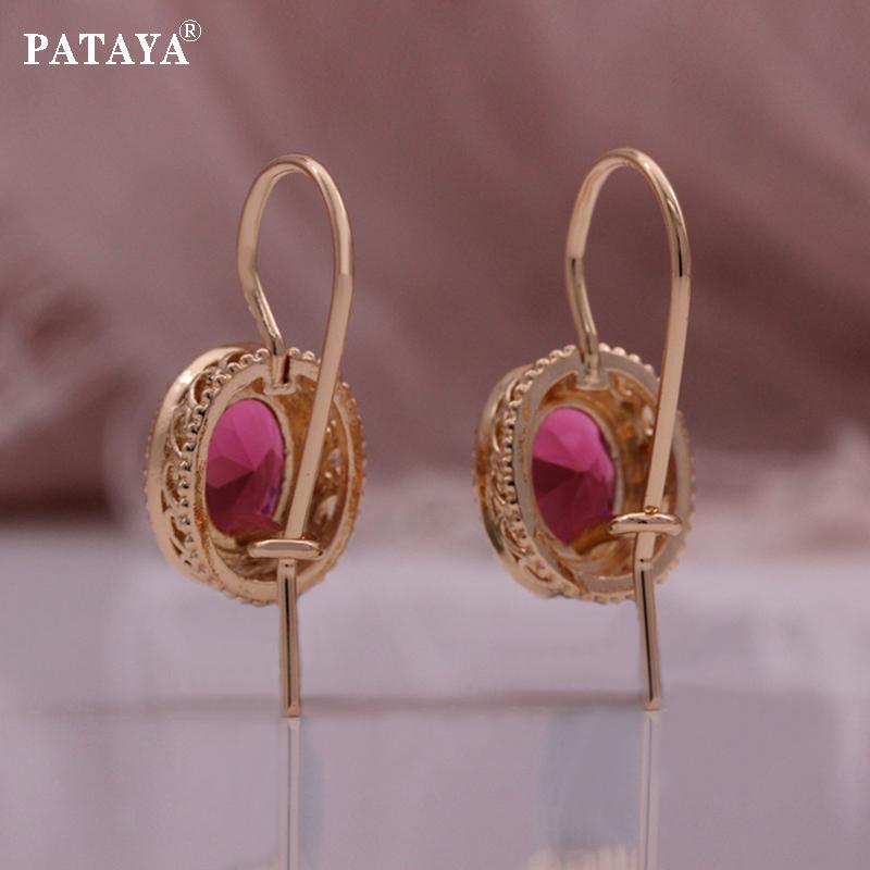 PATAYA 585 розовое золото цвет классический розовый красный искусственный циркон серьги кольцо кулон ожерелье комбинированный комплект