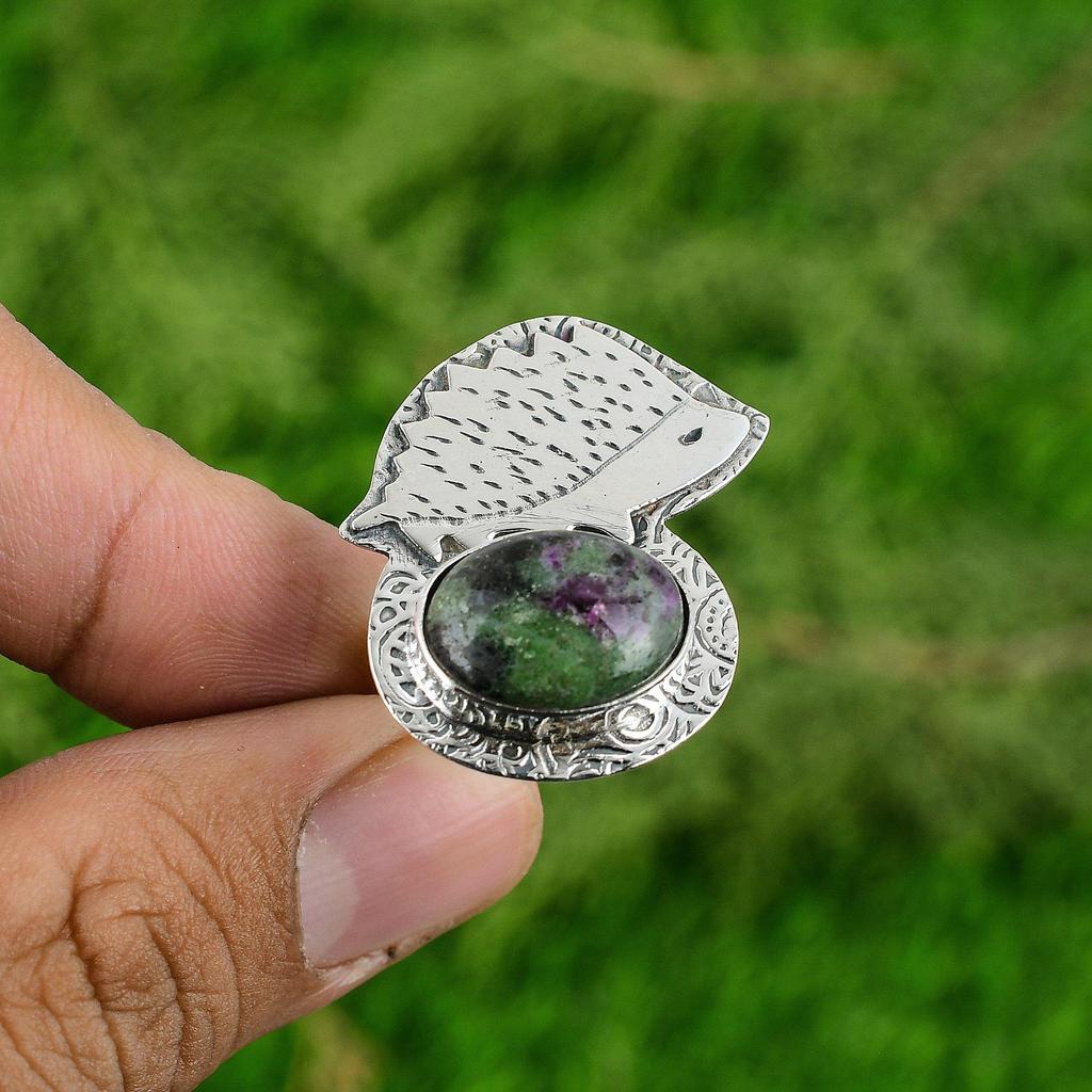 Рубин Цоизит Драгоценный камень 925 Серебро Юбилей Бохо Обещание День рождения Кольцо Ювелирные изделия