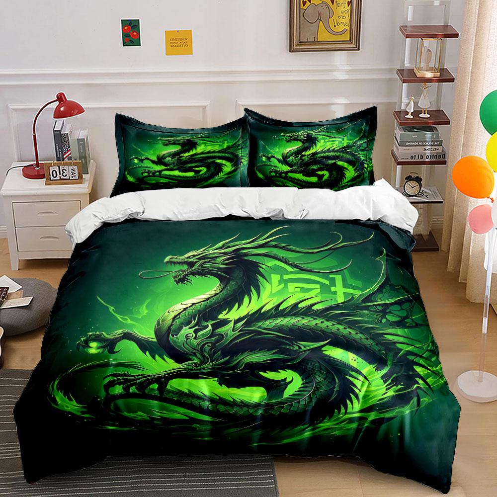 Dragon Artwork Three-Piece Decor Bedding Set with 1 Duvet Cover 2 Pillowcases Single Double King Queen, Gift
