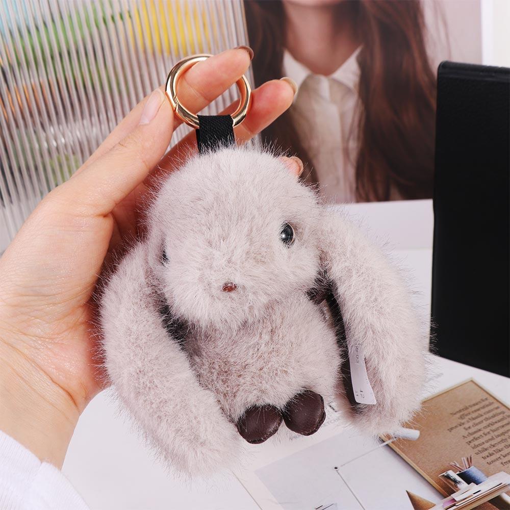 Брелок из меха кролика с помпоном, плюшевый кролик, кулон, брелок в виде кролика, ювелирное украшение, подарок