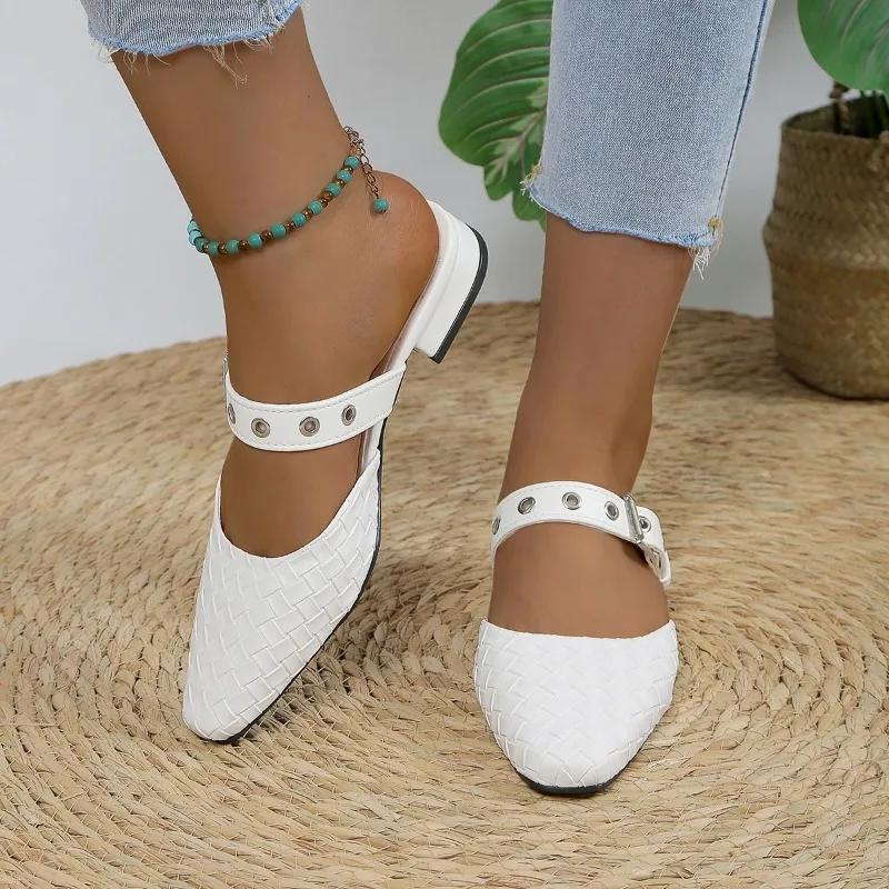 2024 Новые женские тапочки с острым носком, удобные и стильные, на среднем каблуке, простые и универсальные женские туфли Zapatos