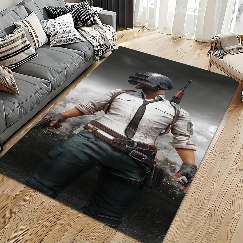 "Gaming Warrior Carpet with Helmet and Gun Print for Living Room Decor" Suitable for use as an anti-slip for living room bedroom sofas