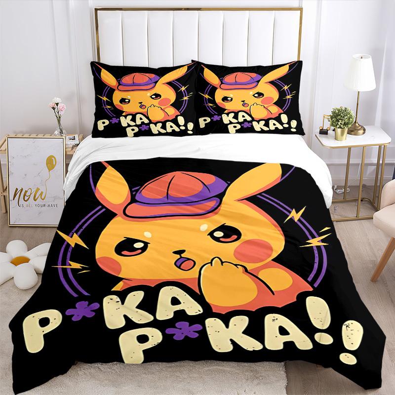 3pcs Pikachu Duvet Cover Set - Machine Washable, Includes 1 Duvet Cover and 2 Pillowcases, No Core Included yy251022197