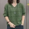 Модная блузка-свитер в западном стиле с V-образным вырезом, ажурная, тонкая, с темпераментом, универсальная, с длинным рукавом, осенняя