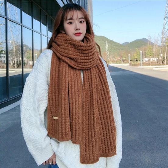 Winter Scarf Knitted Thickened Solid Color Elastic Windproof Stay Warm Anti-shrink Lady School Outdoor Scarf Clothes Accessories