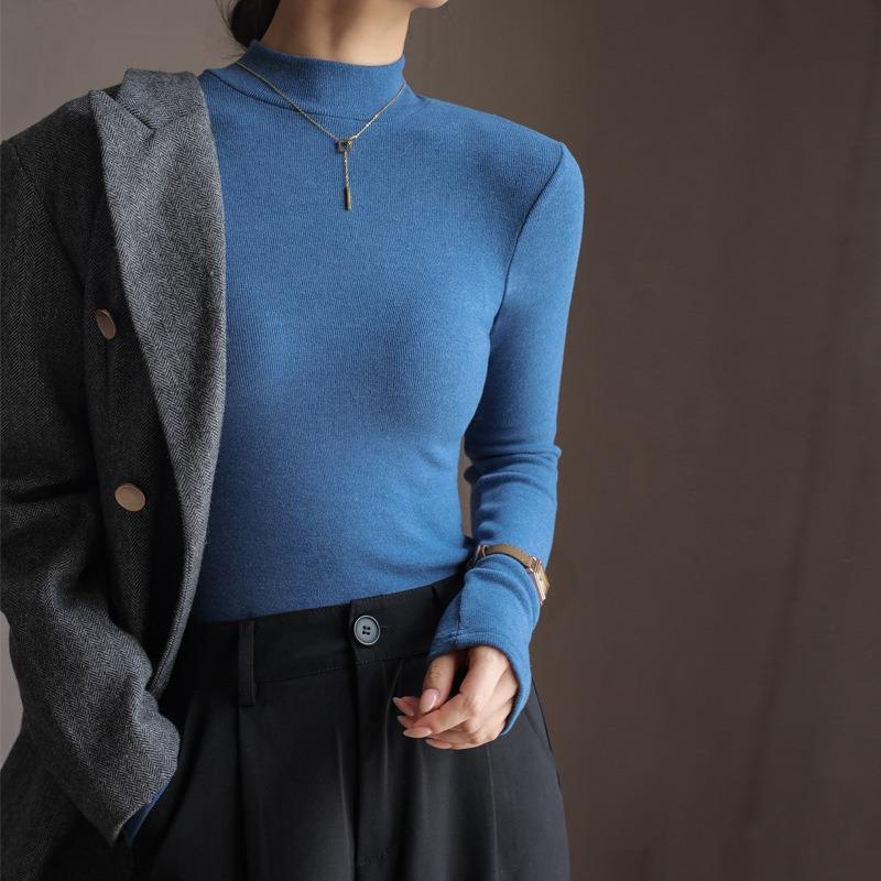 Women's Fall and Winter Half-high Neck Bottoming Inside Plus Thin Velvet Slim Long-sleeved Tops