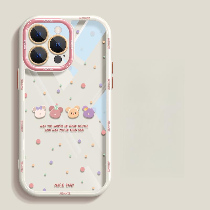 Подходит для чехла для мобильного телефона Apple 15 Iphone14pro Милый Микки в горошек 13 Прозрачный Всесторонний Объектив 11/12 Женский