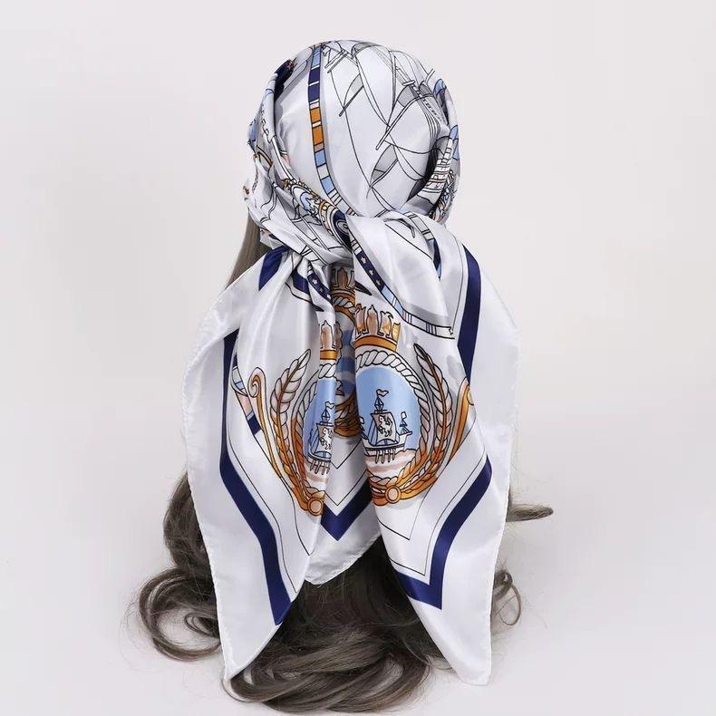 91 large square scarves European and American imitation silk scarves retro printed versatile scarves women's scarves