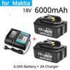 For Makita 18V Battery 6000mAh Rechargeable Power Tools Battery with LED Li-ion Replacement LXT BL1860B BL1860 BL1850 3A Charger