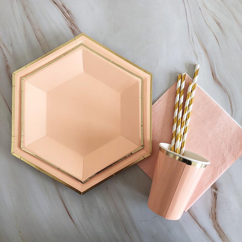 40 шт./лот одноразовая посуда набор золотых вечерние однотонные бумажные стаканчики тарелки день рождения детский душ карнавал свадьба декор принадлежности