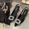 High Heels Women's Summer 2025 New European and American Fashion Pointed Rhinestone Square Buckle Thin Heel Bag Head Fashion Sandals Women