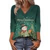 Women's Loose Comfortable Casual Fashion V-Neck Christmas Print 3/4 Sleeve Top