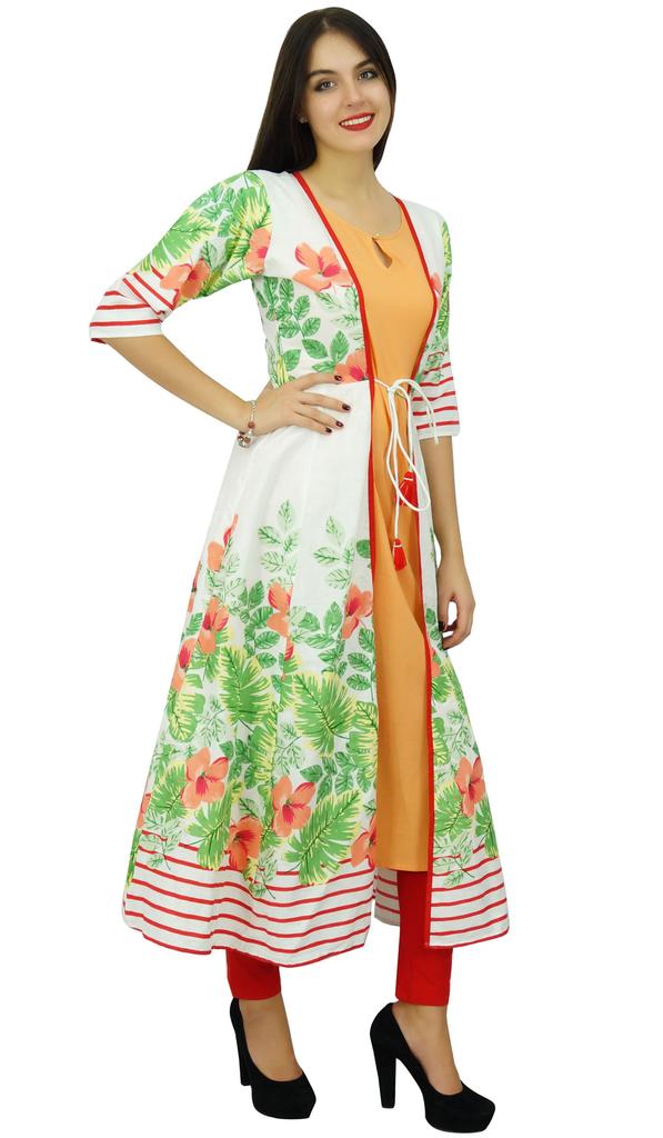 Bimba Womens 2 Piece Designer Flaired Kurta Printed Rayon Kurti Dress