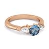London Blue Topaz Three Stone Pear Accent Ring - 925 Sterling Silver Rose Gold Vermeil