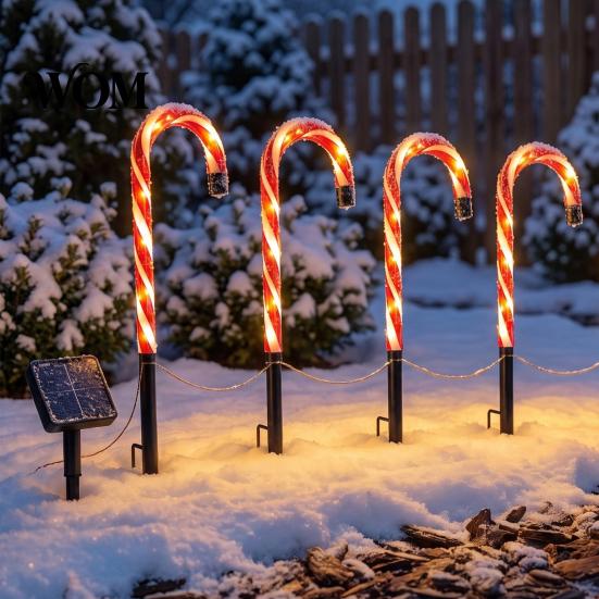 Pathway Lighting for Garden 4Pcs Solar Candy Cane Lights, Christmas Outdoor Stake Waterproof Decorative Stakes Lights Yard Lawn Patio Holiday
