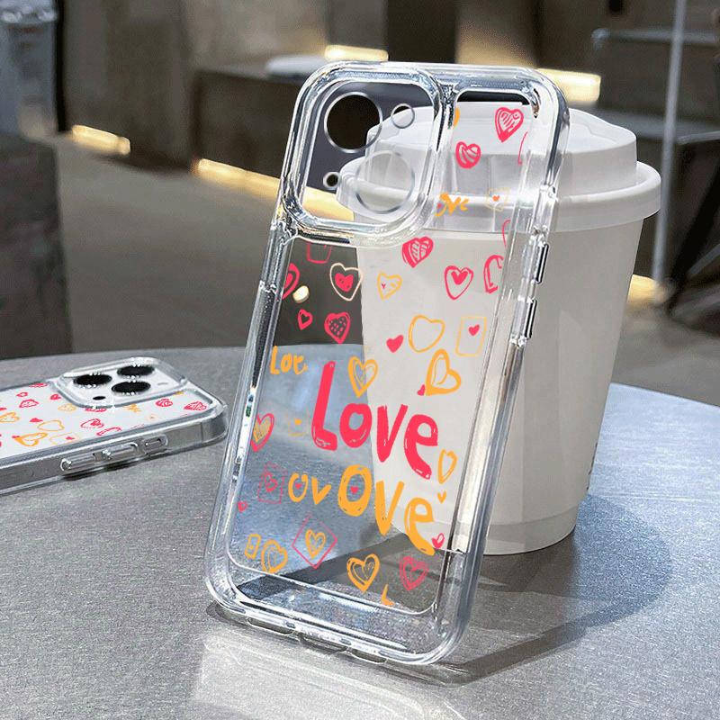 Cute Love Heart Clear Case For Iphone 16 15 14 Pro Max Plus 13 12 11 Pro Max Xs Max Xr X 8 7 Plus Se2022 Se2020 Shockproof Bumper Soft Silicone Cover