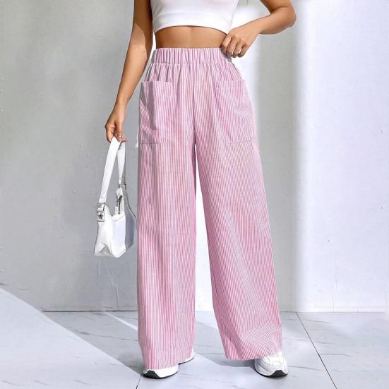 Женские брюки с эластичной талией, средней посадкой, широкие длинные брюки с карманами, клетчатый принт, удобные повседневные брюки