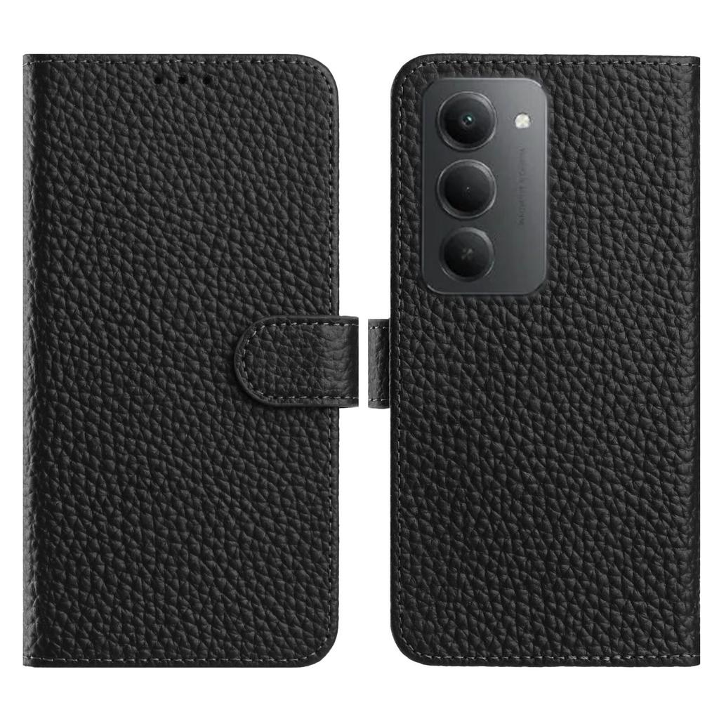 For Xiaomi Redmi 15 5G Case Wallet Stand Litchi Texture Genuine Cow Leather Flip Phone Cover