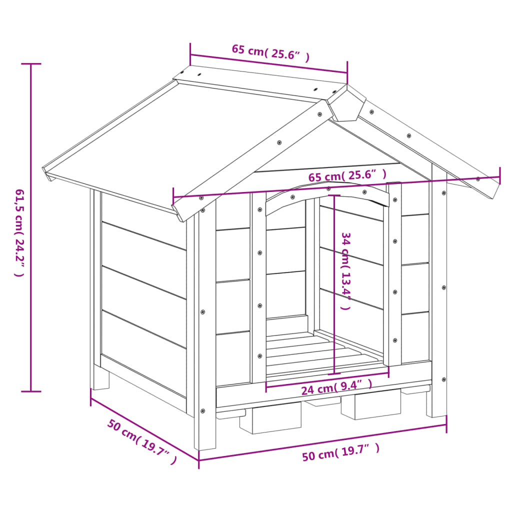 Dog House Gray 65x65x61.5 cm Solid Pine Wood
