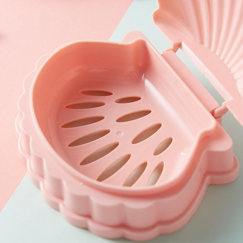 1Pcs PP Plastic Shell Shaped Soap Box with Lid Draining Non-slip Soap Holder Case Soap Dish Kitchen Bathroom Accessories