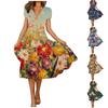 Women's Summer Casual Fashion Floral Print Short Sleeve V-Neck Swing Dress