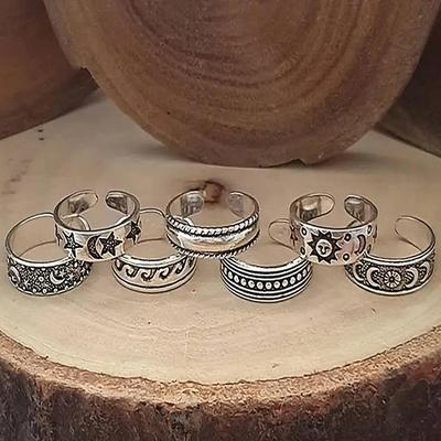 7 шт./компл. Винтажное кольцо-манжета на палец ноги из цинкового сплава со звездой и луной для женщин для повседневного украшения