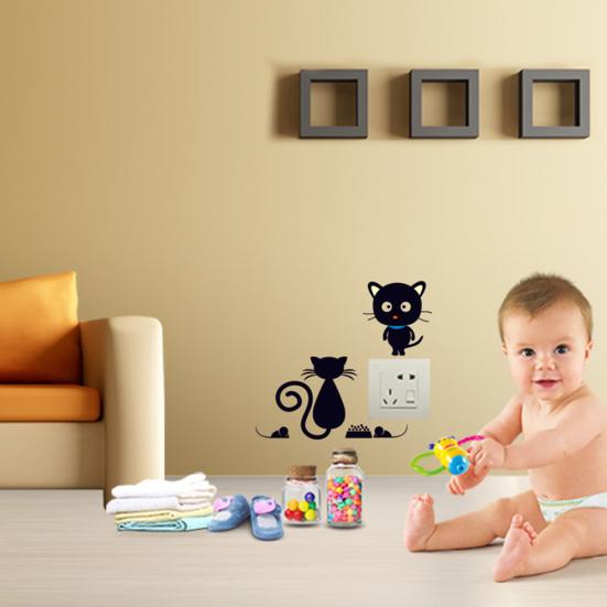 Съемный забавный кот сердце корова розетка выключатель света наклейка наклейки домашний декор стены