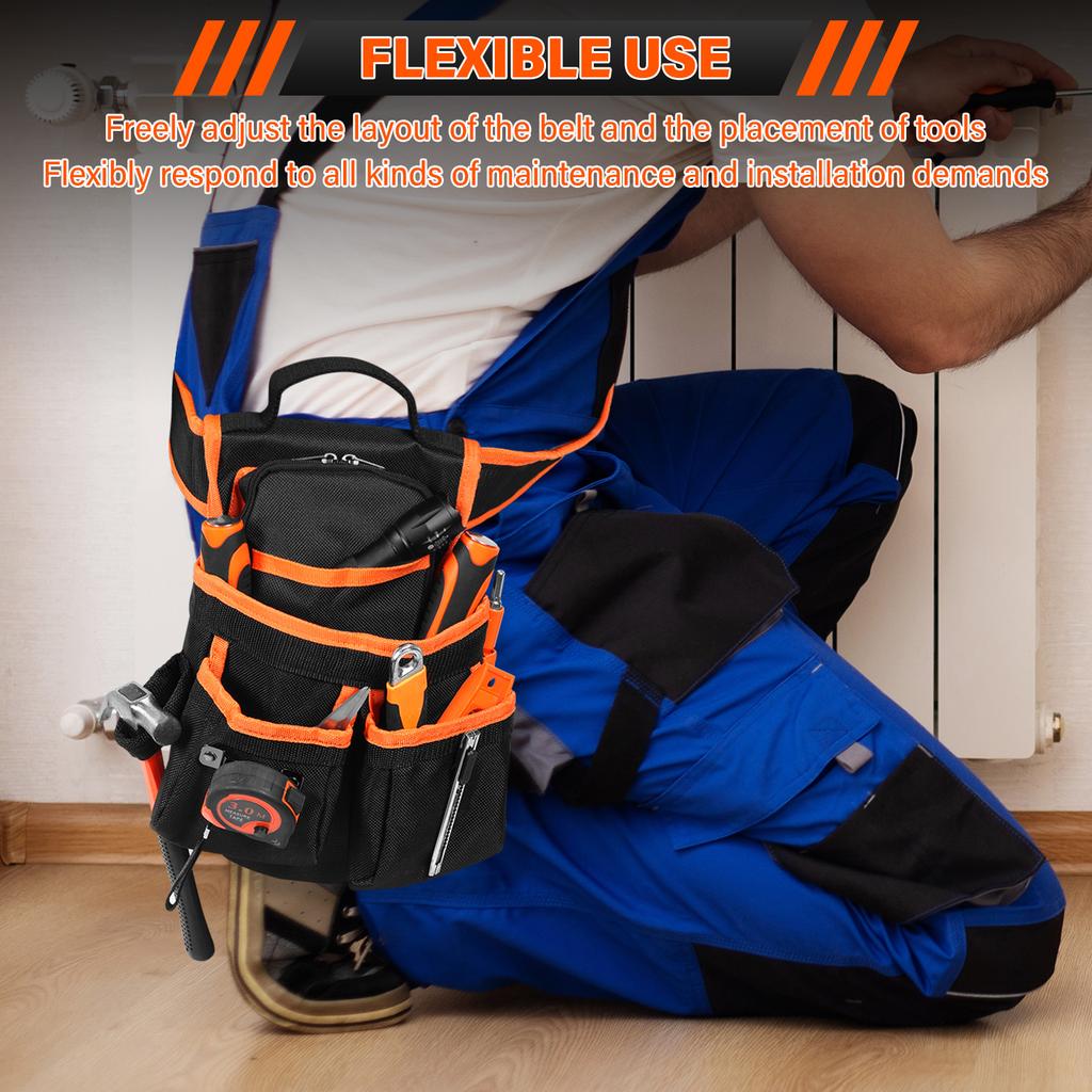 Electrician Tools Bag with 5 Internal Pockets & Hammer Holder Multifunctional Adjustable Oxford Cloth Tool Belt for Carpenter
