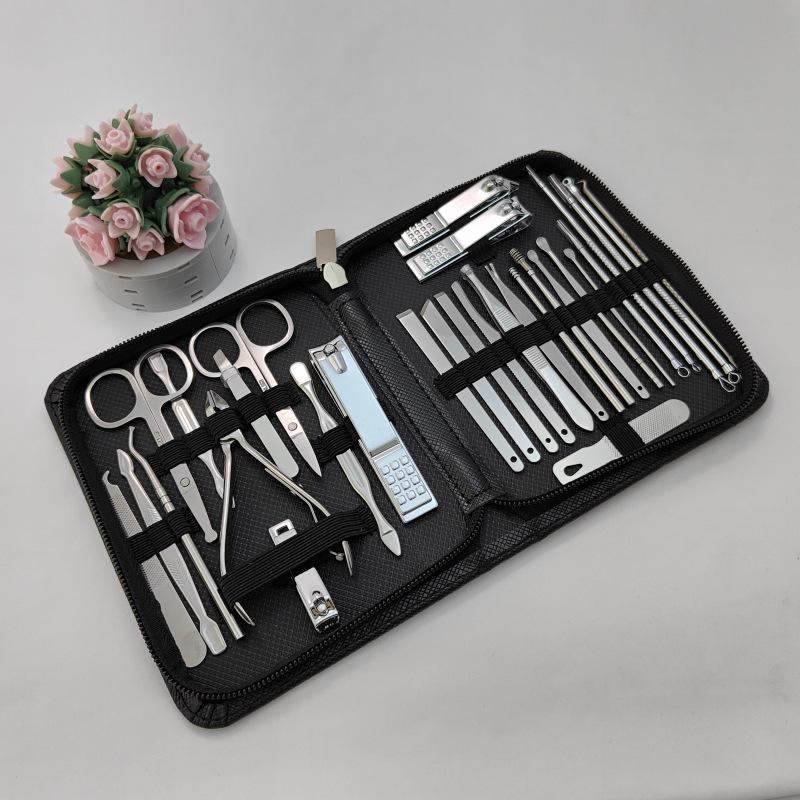 Набор для маникюра и педикюра из 30 предметов из нержавеющей стали с кусачками для ногтей, пинцетом для бровей и инструментами для удаления черных точек