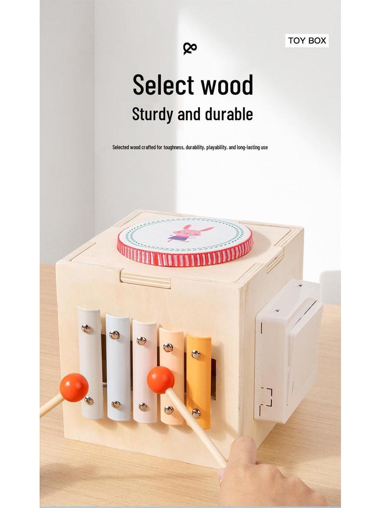 Деревянная многофункциональная музыкальная шкатулка: Развивающая игрушка для раннего детства (0-3 года) с перкуссионным барабаном