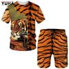 YUHA,Tiger King 3D Printed Men's T-shirt+Shorts Suit Unisex Cool Animal Summer O-Neck Tops Men/Women Couple Sport Wear Tracksuit