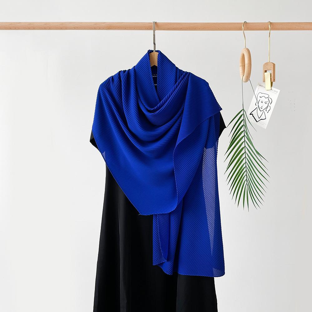 Длинный плиссированный шелковый шарф из искусственного шелка, большой квадратный шарф, однотонный, имитация хлопка и льна, шарф-обертка, платок на голову