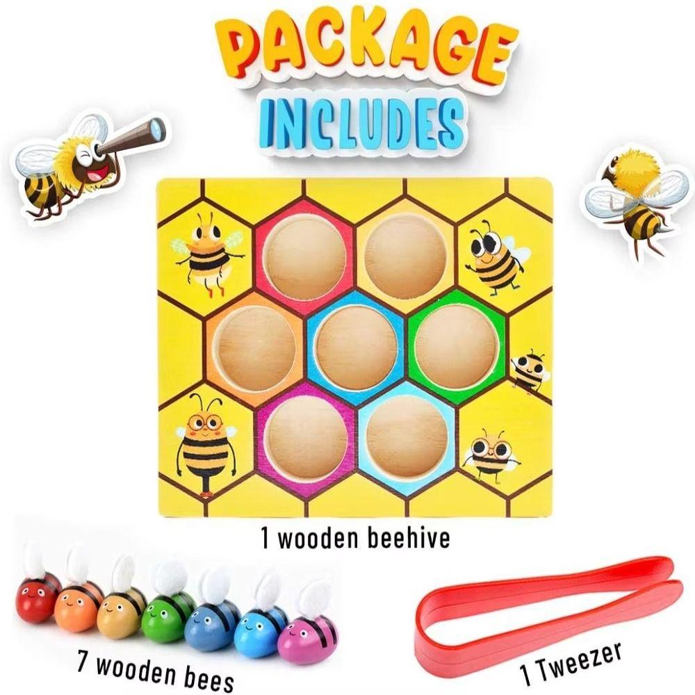 Wooden Early Education Beehive Game Color Sorting Clamp Bee To Hive Toy  Color Cognition