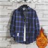 2024 Мужская теплая рубашка из бархата с длинным рукавом в клетку - Осень/Зима в корейском стиле