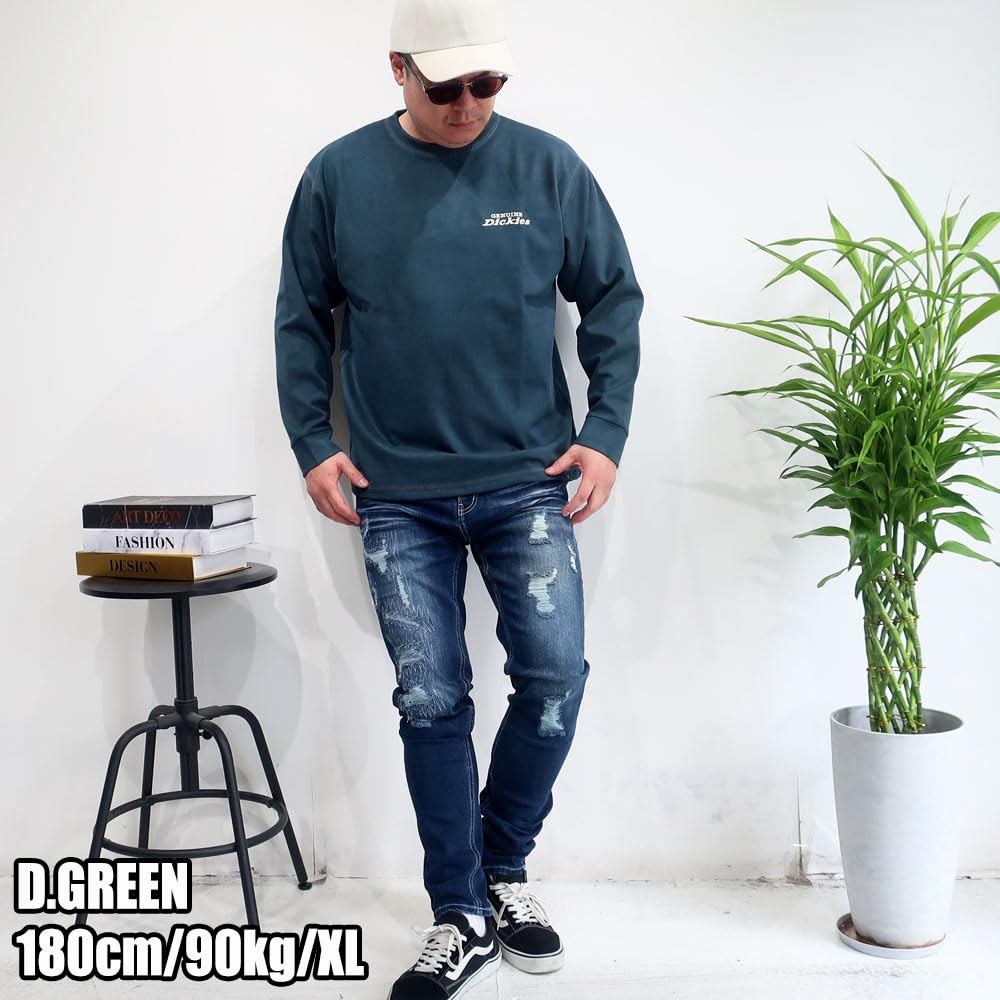 GENUINE Dickies Plus Size Twill Police Suede Pullover with Loss, Men's, M, L, XL, 10001720 (JP, Alphabet, XL, BLUE)