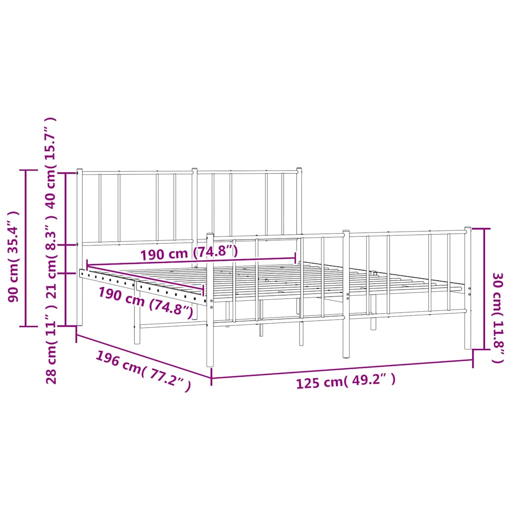 Metal Bed Frame with Headboard and Footboard Black 120 x 190 cm