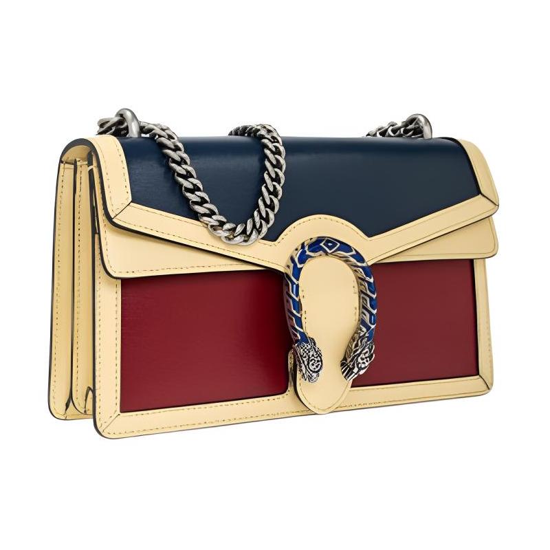 Gucci Dionysus Bacchus Series Old Tiger Head Buckle Retro Metal Pendant Color Matching Cowhide Crossbody Bag Mini Women’s Blue and Red
