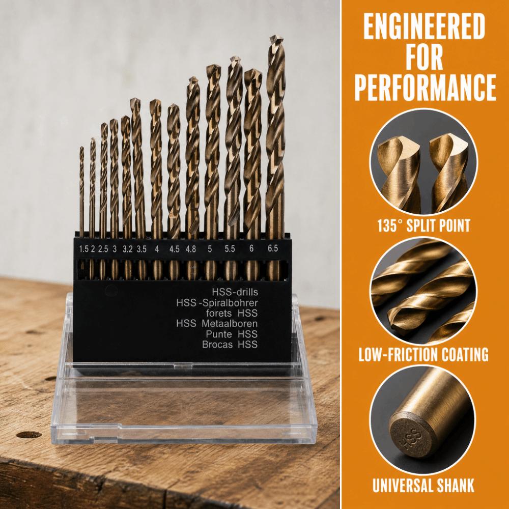13pcs High Speed Steel HSS Drill Bit Set Straight Shank Jobber Length Drill Bit For Hardened Metal