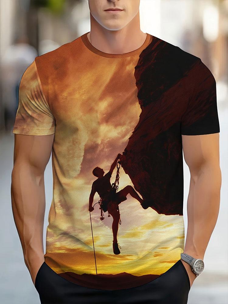 Мужская футболка с принтом 3D Mountain, летняя, удобная, дышащая, с короткими рукавами, для любителей активного отдыха, мужская футболка большого размера