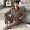 Пижама мужская зимняя трехслойная утолщенная и вельветовая тканая набивная из чистого хлопка осенне-зимняя теплая домашняя одежда для среднего возраста