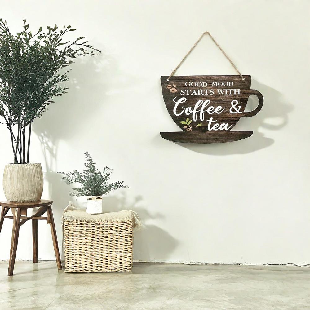 Vintage Coffee Wooden Sign Plaque Decorative Wooden Coffee Door Pendant for Kitchen Cafe Shop