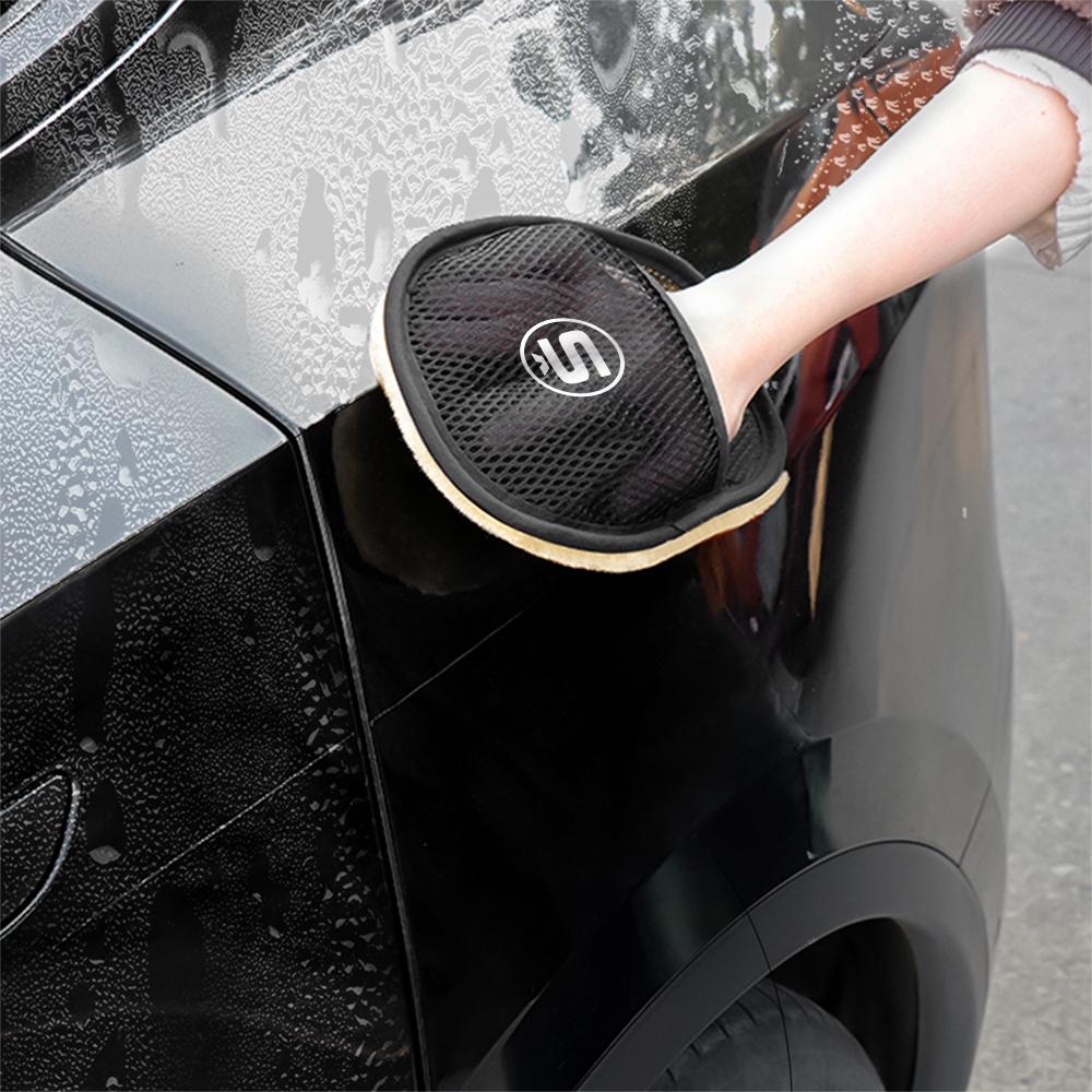 AAAAB1 1/2pc Wool Soft Car Washing Gloves Cleaning Brush Car Wash Tools For Skoda Rapid Scala Kodiaq Fabia Kamiq Karoq Octavia A5 S VII