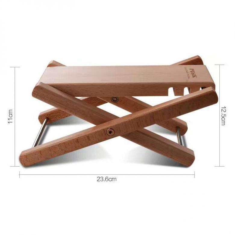 Beech Solid Wood Folding Guitar Pedal Footstool with 3 Levels Height Adjustable Stand Footboard