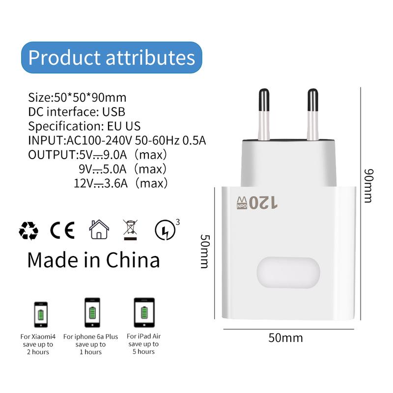 120 Вт Быстрое USB-зарядное устройство для Xiaomi 17 15 14 Turbo Redmi iPhone 17 16 Samsung VIVO Быстрая зарядка Type-C Кабель Адаптер быстрой зарядки