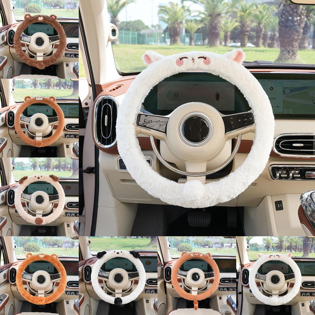 Car Steering Wheel Cover Winter Plush New Cartoon Cute Dog Inside the Car with Warm Cover Car Universal Protective Cover