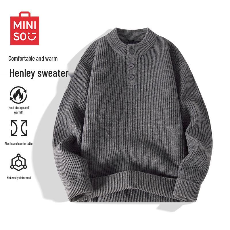 MINISO Мужской вязаный свитер с воротником- Henley