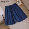 Women Summer Elastic Waist Wide Leg Pants Drawstring Shorts Beach Shorts Loose Casual Solid Color