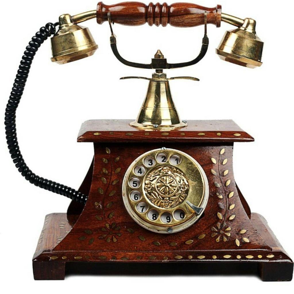 Handicraft Antique Operational Telephone In Royal Look Decorative Showpiece - 23 Cm (Wood, Brass, Brown, Gold)