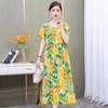Хлопково-шелковое платье с цветочным принтом большого размера для женщин - Летняя мода, Элегантное длинное платье-свинг